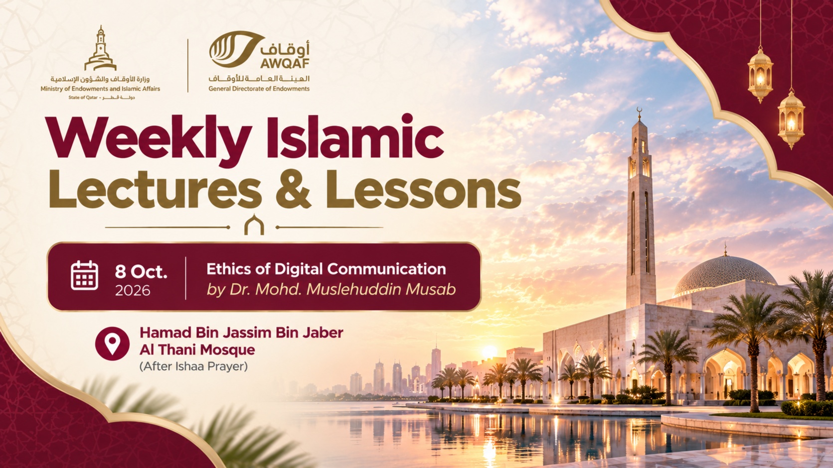 Weekly Islamic Lectures & Lessons on 8 October 2026